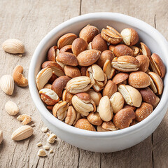 Mixed nuts over wooden background