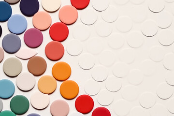 Circle shape of colorful papers for Background texture. Minimal geometric shapes background in pastel pink, blue, white, purple, orange, yellow and green colors. Generative AI.