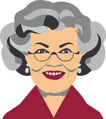 Digital cartoon illustration of a senior lady with gray hair and glasses