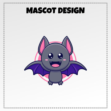 logo cute bat mascot illustration vector design