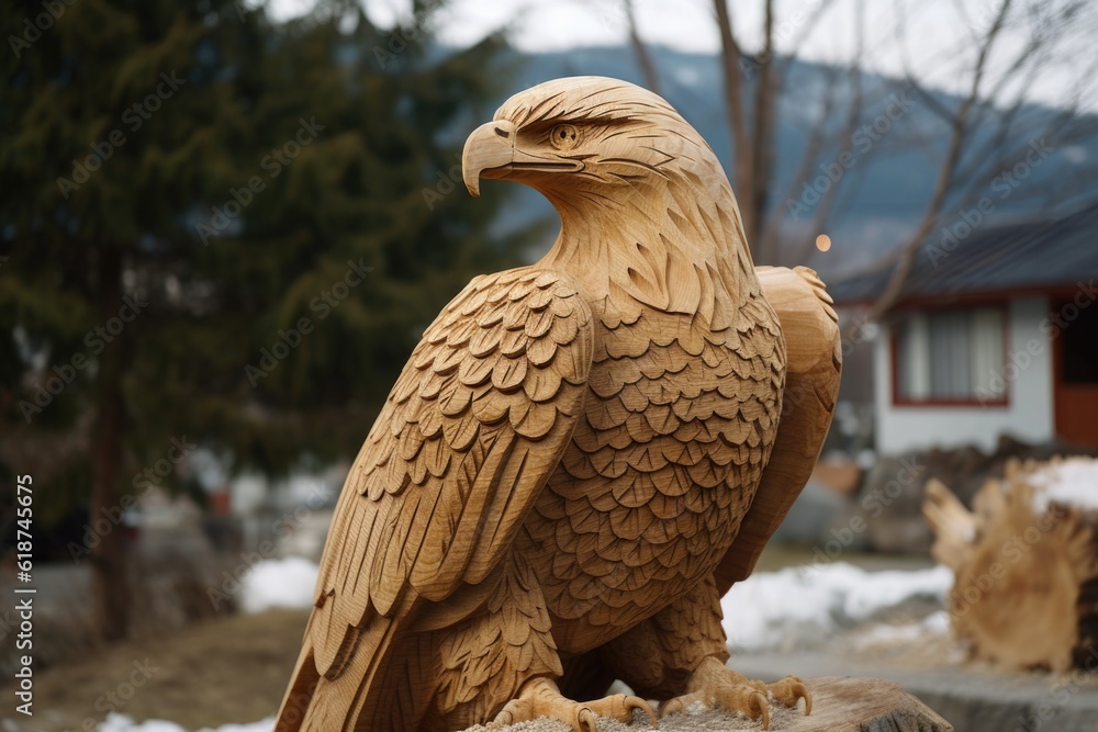 Wall mural carving of majestic eagle in its natural habitat, created with generative ai