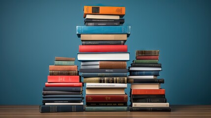 A tall stack of various textbooks representing different subjects, ready for a new academic year. Generative AI.