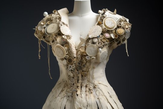 imaginative dress made of unconventional materials, such as ceramic and wire, created with generative ai