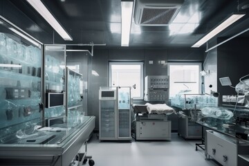 ventilation system in operating room, with clear view of surgical tools and medical instruments, created with generative ai