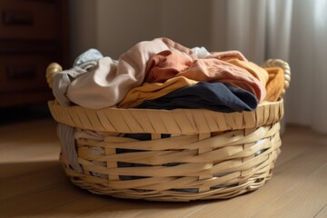 basket of freshly dried clothes, ready to be folded and put away, created with generative ai