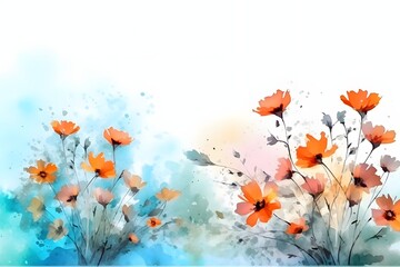 Obraz na płótnie Canvas watercolor background with poppies. floral watercolor background colorful flowers. Illustration. Generative AI.