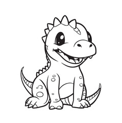 Fototapeta premium Cute Baby Dinosaur Character, line art. Coloring page for kids and adults, cartoonish, cute.
