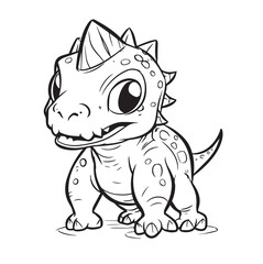 Cute Baby Dinosaur Character, line art. Coloring page for kids and adults, cartoonish, cute.

