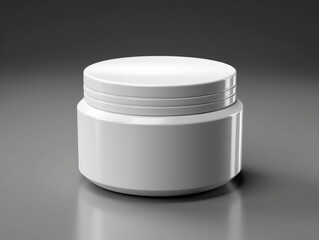 AI generated illustration of a white round jar with a lid, on a gray background