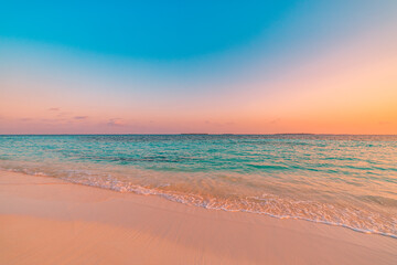 Closeup sand sea wave colorful summer panoramic beach landscape. Coast tropical island and...
