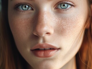 Naklejka premium Portrait of a cheerful young woman with freckles in sunlight - Ai generated