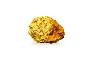 Golden nugget on an isolated white background. Precious metal, wealth concept, investment, contribution. The stone is gilded.