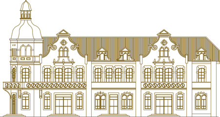 Fototapeta premium Vector sketch illustration of classic vintage old colonial building architectural design for office administrative services