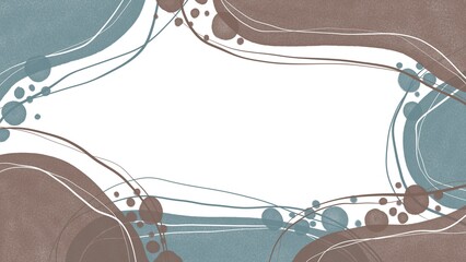 Abstract drawn pastel blue and brown chaotic spots with lines.