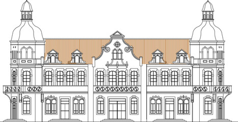 Obraz premium Vector sketch illustration of classic vintage old colonial building architectural design for office administrative services