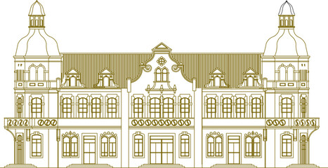Fototapeta premium Vector sketch illustration of classic vintage old colonial building architectural design for office administrative services
