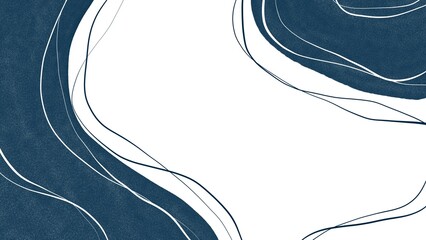 Abstract drawn blue and white waves with chaotic spots and lines.