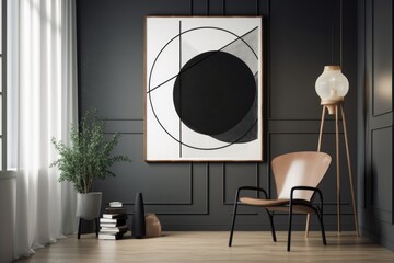 a minimalist wall art with a single geometric shape in black and white, created with generative ai