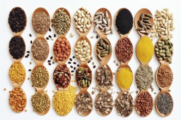 Fototapeta na wymiar AI generated illustration of assorted pulses and grains, including lentils, mung beans and quinoa