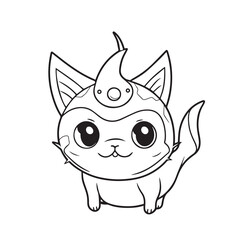 Cute mystical kitten Character, line art. Coloring page for kids and adults, cartoonish, cute.