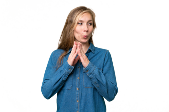 Young blonde woman over isolated background scheming something