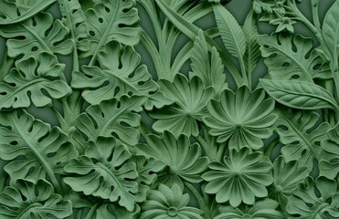 Naklejka na ściany i meble Illustration of a vibrant wall of lush green foliage, ideal for wallpapers and other design projects