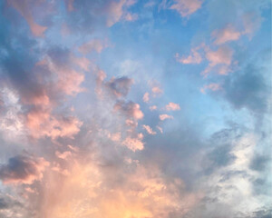 Naklejka na ściany i meble Beautiful sky with cloud before sunset, disturbing dramatic sunset. High quality photo