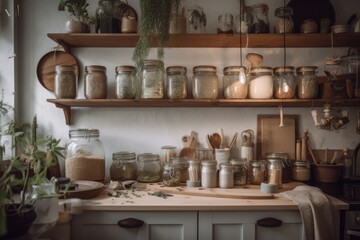 Obraz na płótnie Canvas a zero-waste kitchen, with all ingredients reused and nothing going to waste, created with generative ai