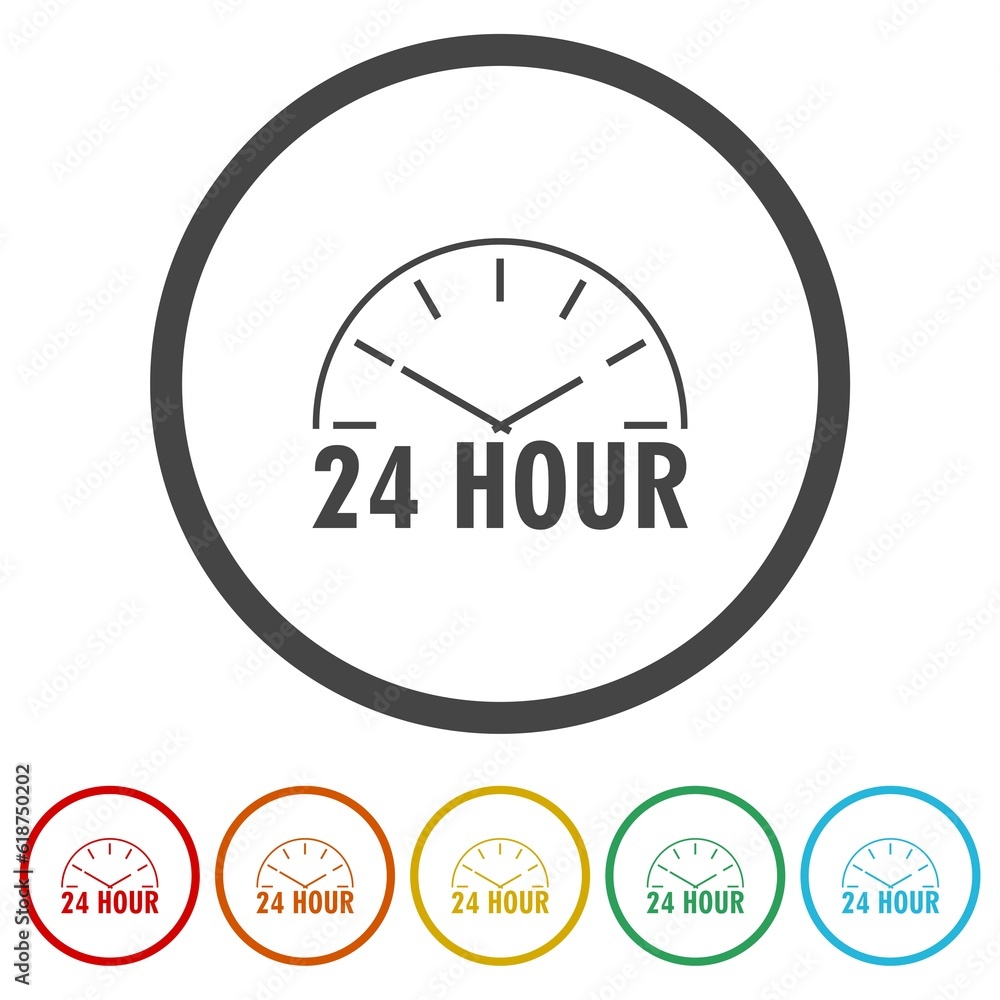 Poster 24 hour clock service icon. set icons in color circle buttons