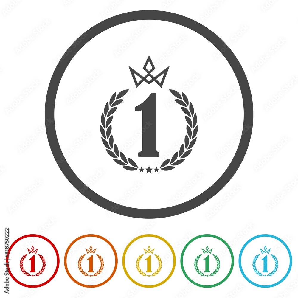 Poster crown number one laurel. set icons in color circle buttons