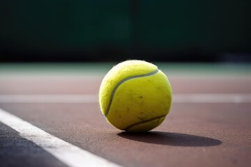 close-up of tennis ball on the court, ready for action, created with generative ai