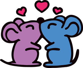 Vector illustration of two cartoon mice in love.
