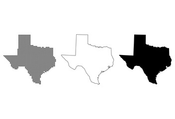 Set of Texas map shape, united states of america. Flat concept vector illustration