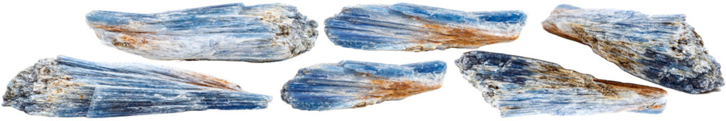 Macro mineral stone kyanite on a white transparent background close-up