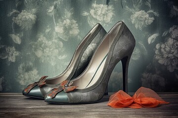 elegant pair of heels set against a vintage background, created with generative ai