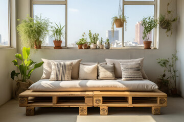 A minimalist and aesthetically pleasing yoga loft with clean lines, neutral tones, and a serene atmosphere, creating a perfect space for yoga practice and self-reflection