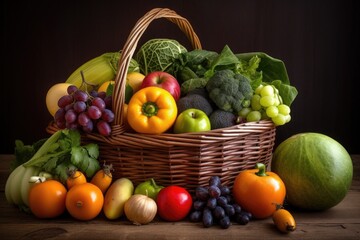 a basket of fresh fruits and vegetables, ready for snacking or cooking, created with generative ai