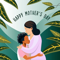 Vector of mother and daughter hugging each other, mother's day concept