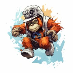 AI generated illustration of a monkey wearing a helmet and white shoes in a playful manner
