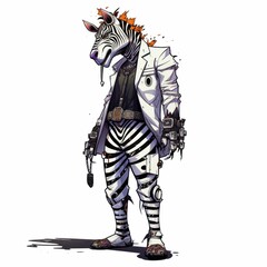 Fototapeta na wymiar AI generated illustration of a cartoon zebra stands proudly while wearing a white jacket