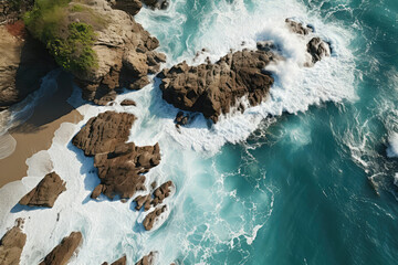 An 8k aerial view of a vast coral reef, alive with a multitude of colorful fish, creating a breathtaking mosaic of colors in the crystal-clear waters below