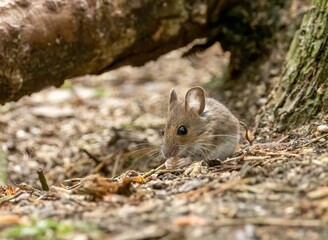 Tiny mouse foraging in the woodland