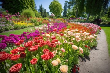 majestic tulip garden, with vibrant colors and unique variety of flowers, created with generative ai