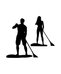 Vector of a couple paddleboarding against a white background