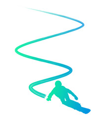 Vector of a man snowboarding against a white background