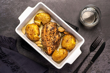 Food photography of roasted chicken