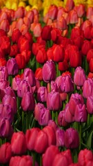 Vibrant field of multicolored tulips
