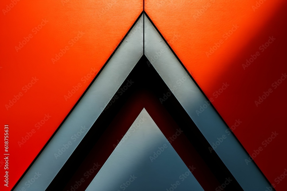 Aufkleber minimalistic triangular-shaped object on an orange wall, ai-generated.