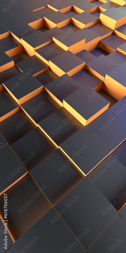 Poster a texture of cubes at different levels with glowing edges.
