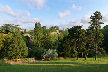 Fototapeta na wymiar Island of the Buttes-Chaumont park in the 19th arrondissement of Paris city